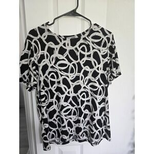 JM Collection Womens Size 0X Stretchy Short Sleeve Blouse Shirt Top Black White